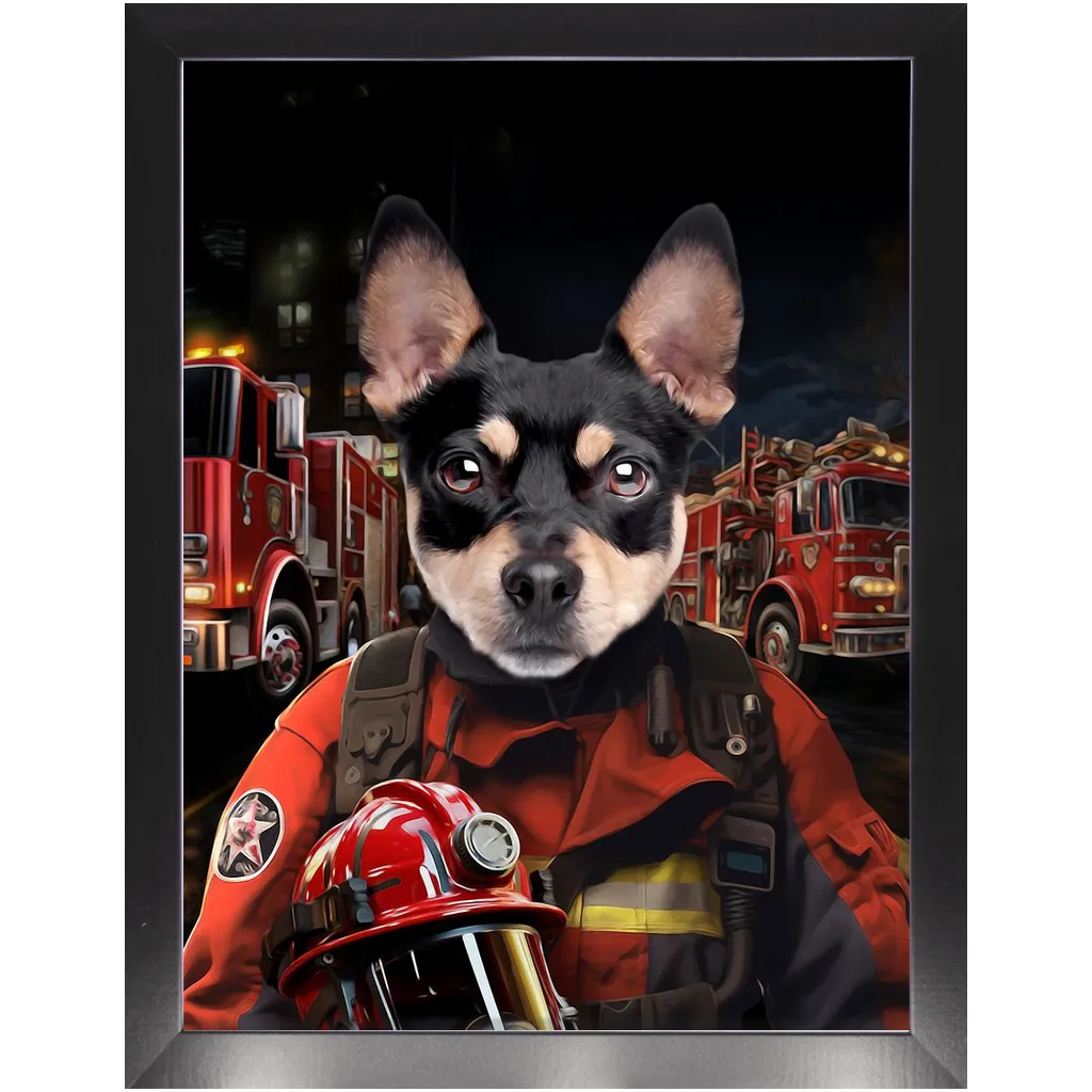 ON FIRE - Firefighter Inspired Custom Pet Portrait Framed Satin Paper Print