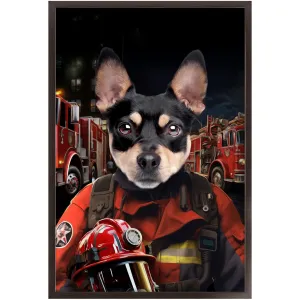 ON FIRE - Firefighter Inspired Custom Pet Portrait Framed Satin Paper Print