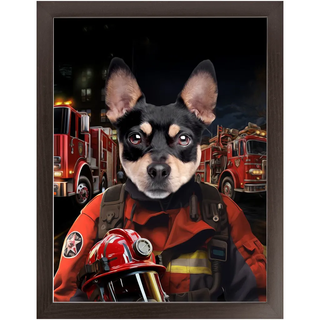 ON FIRE - Firefighter Inspired Custom Pet Portrait Framed Satin Paper Print