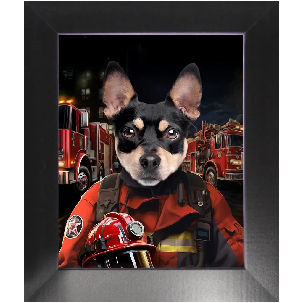 ON FIRE - Firefighter Inspired Custom Pet Portrait Framed Satin Paper Print