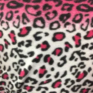 Pink White Black Leopard Print Fleece Fabric