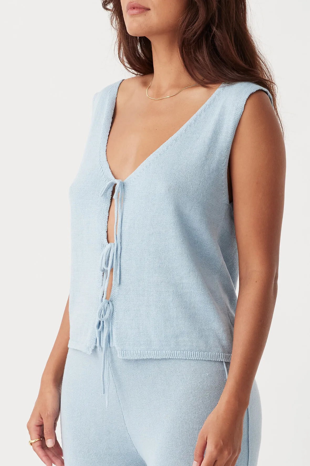 Poppy Organic Cotton Linen Reversible Vest - Sky