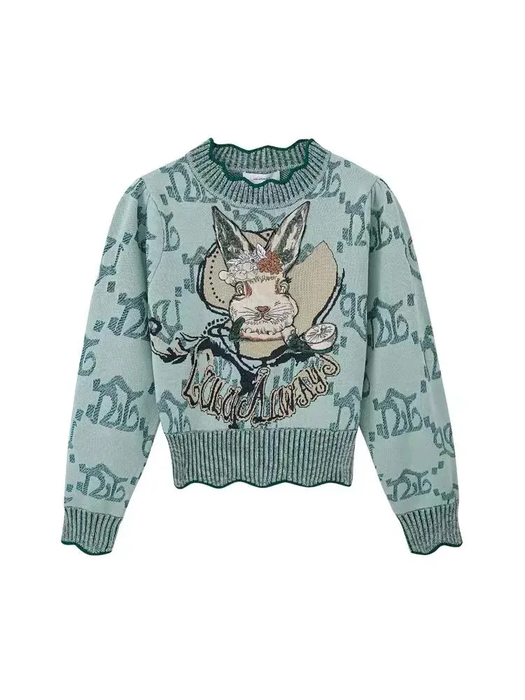 Pre Order:  Rabbit Jacquard Vintage Knit Sweater