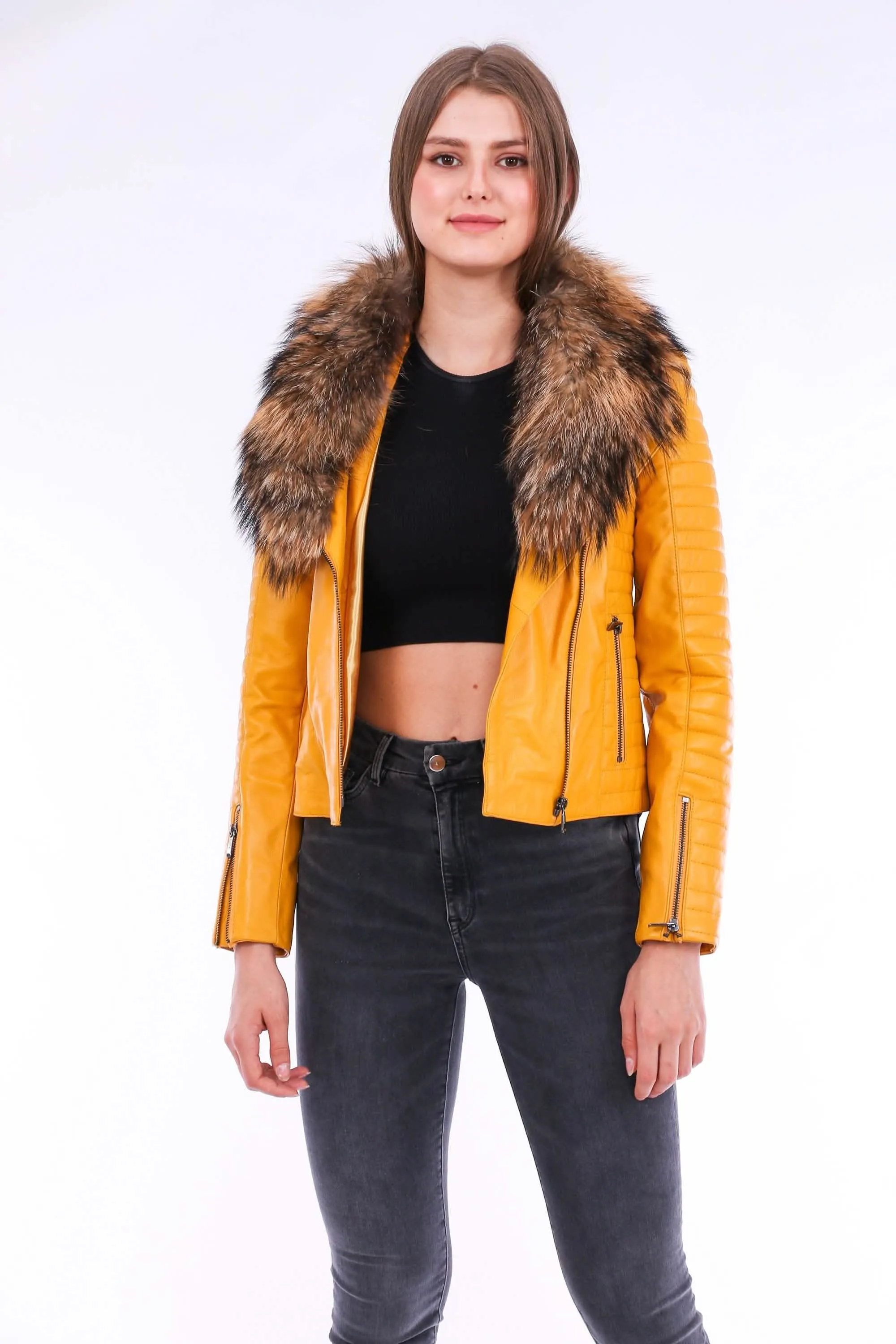 Radiant Yellow Luxe Sheepskin Biker Jacket