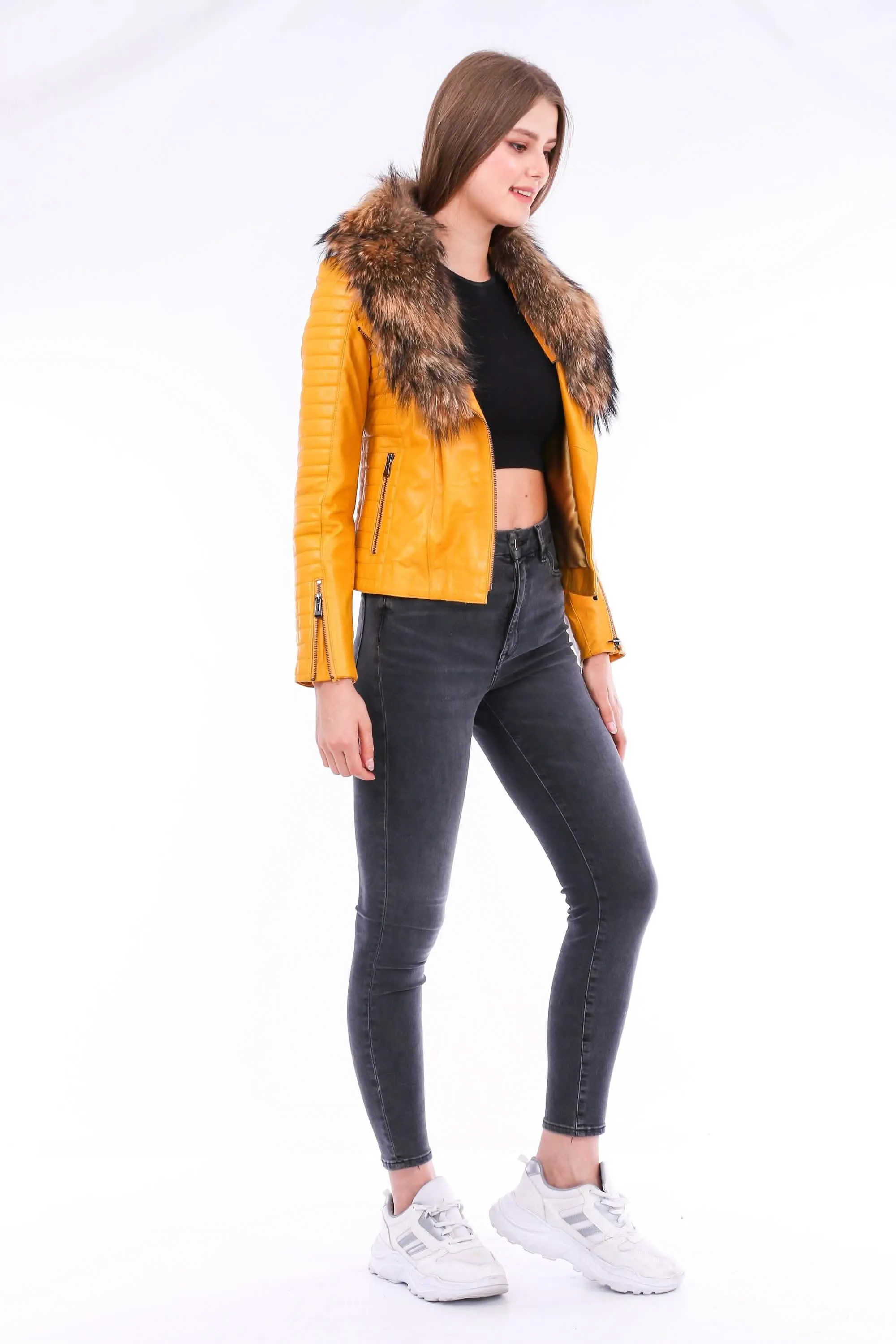 Radiant Yellow Luxe Sheepskin Biker Jacket