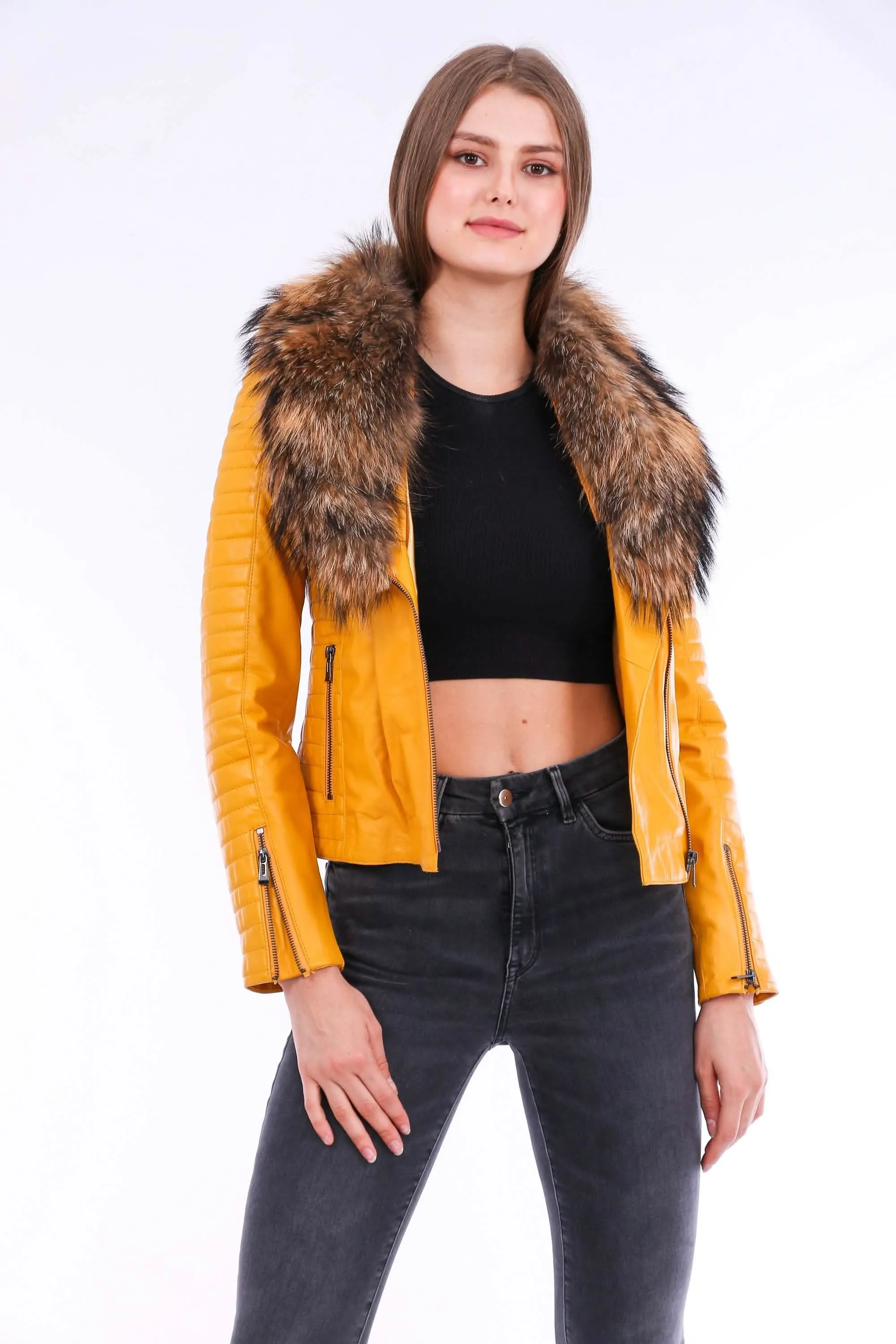 Radiant Yellow Luxe Sheepskin Biker Jacket