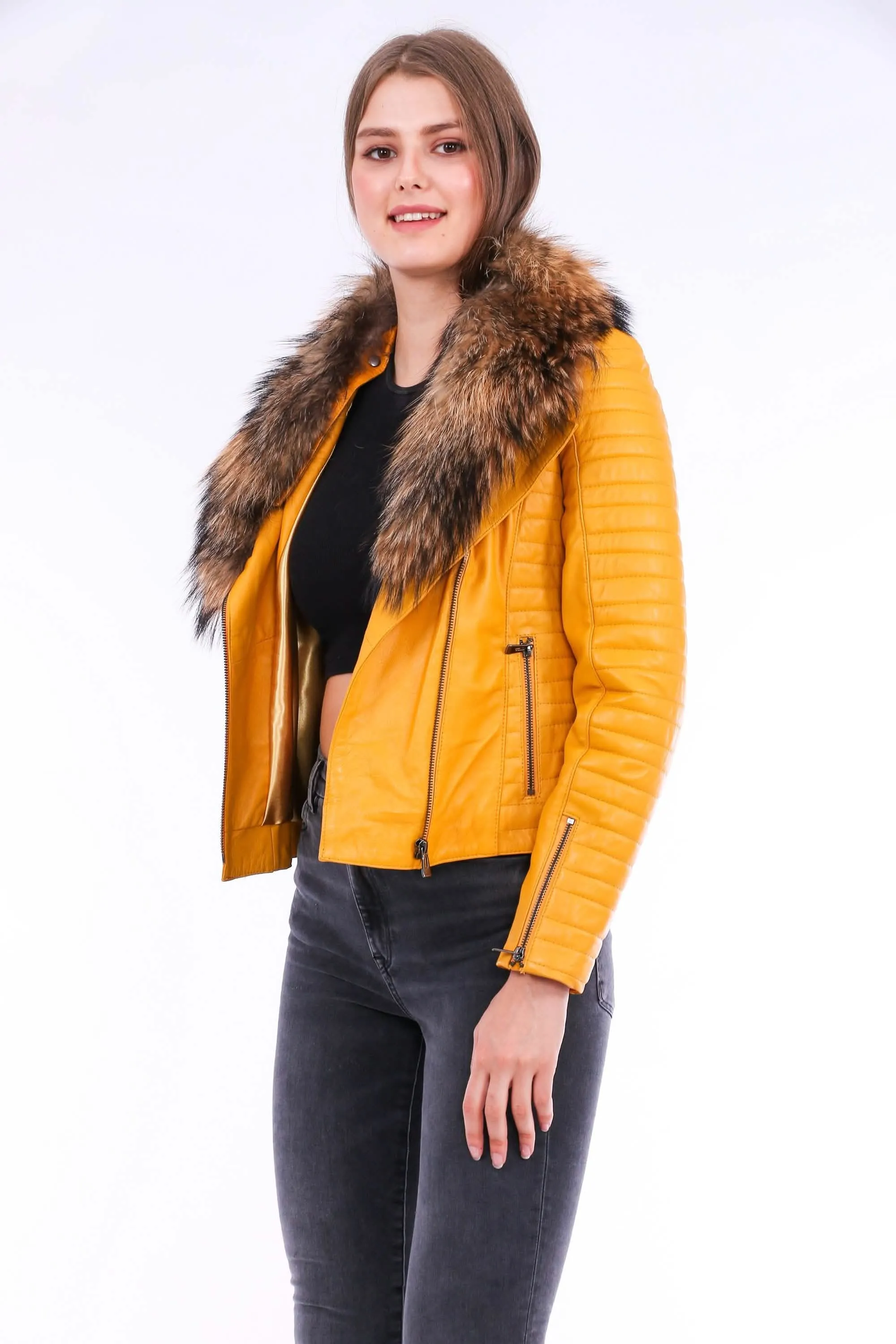 Radiant Yellow Luxe Sheepskin Biker Jacket