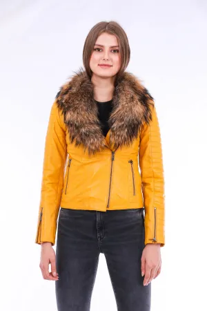 Radiant Yellow Luxe Sheepskin Biker Jacket