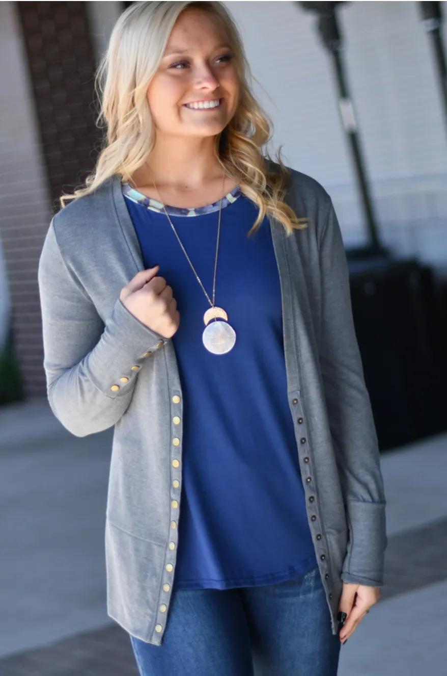 Reason To Smile Snap Cardigan - Fog