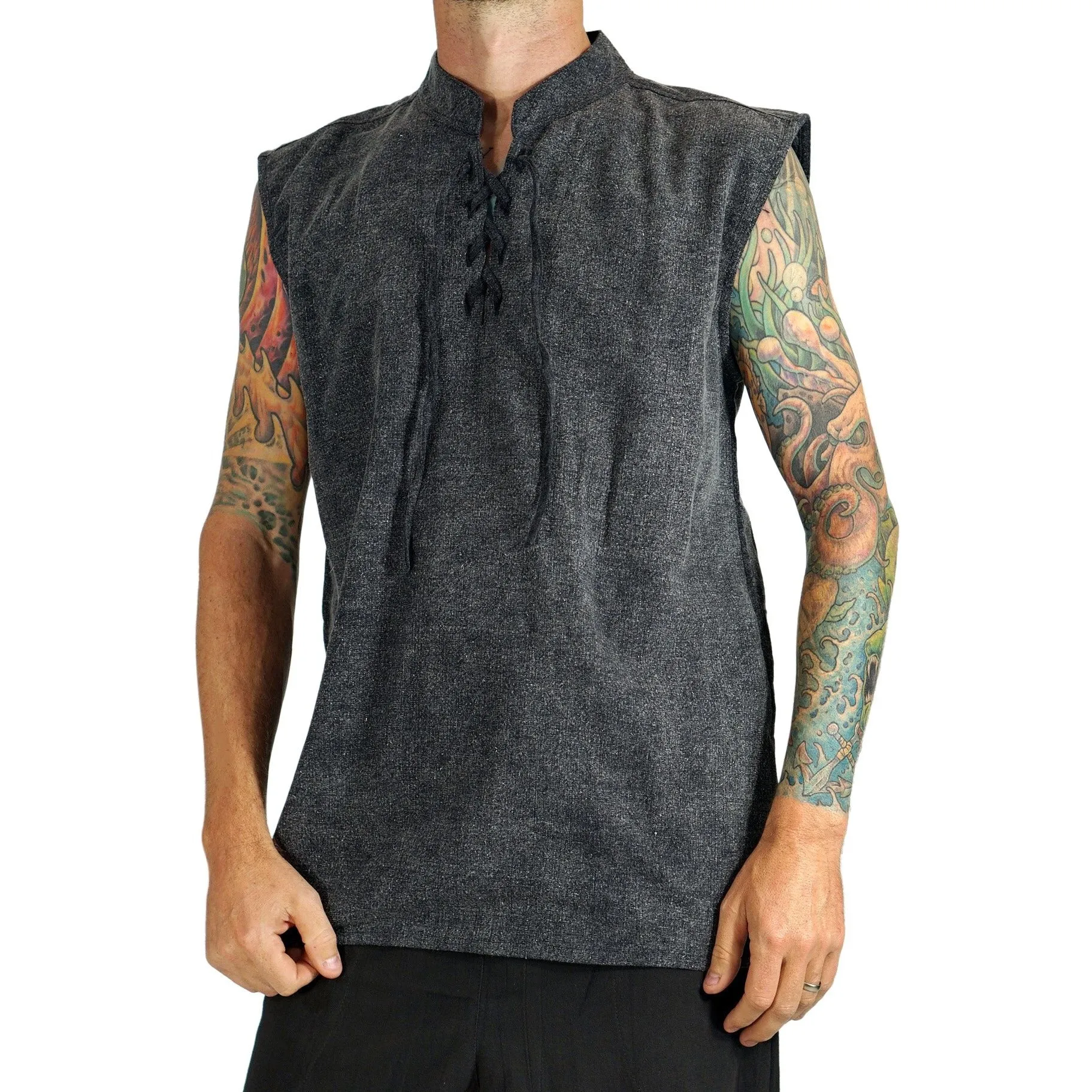 'Rogue' Medieval Sleeveless Shirt - Stone Gray