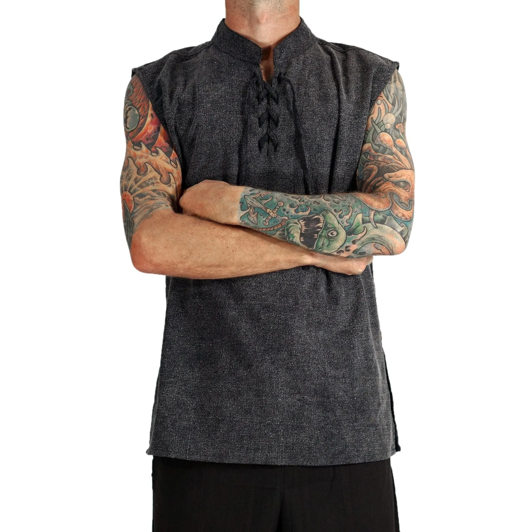 'Rogue' Medieval Sleeveless Shirt - Stone Gray