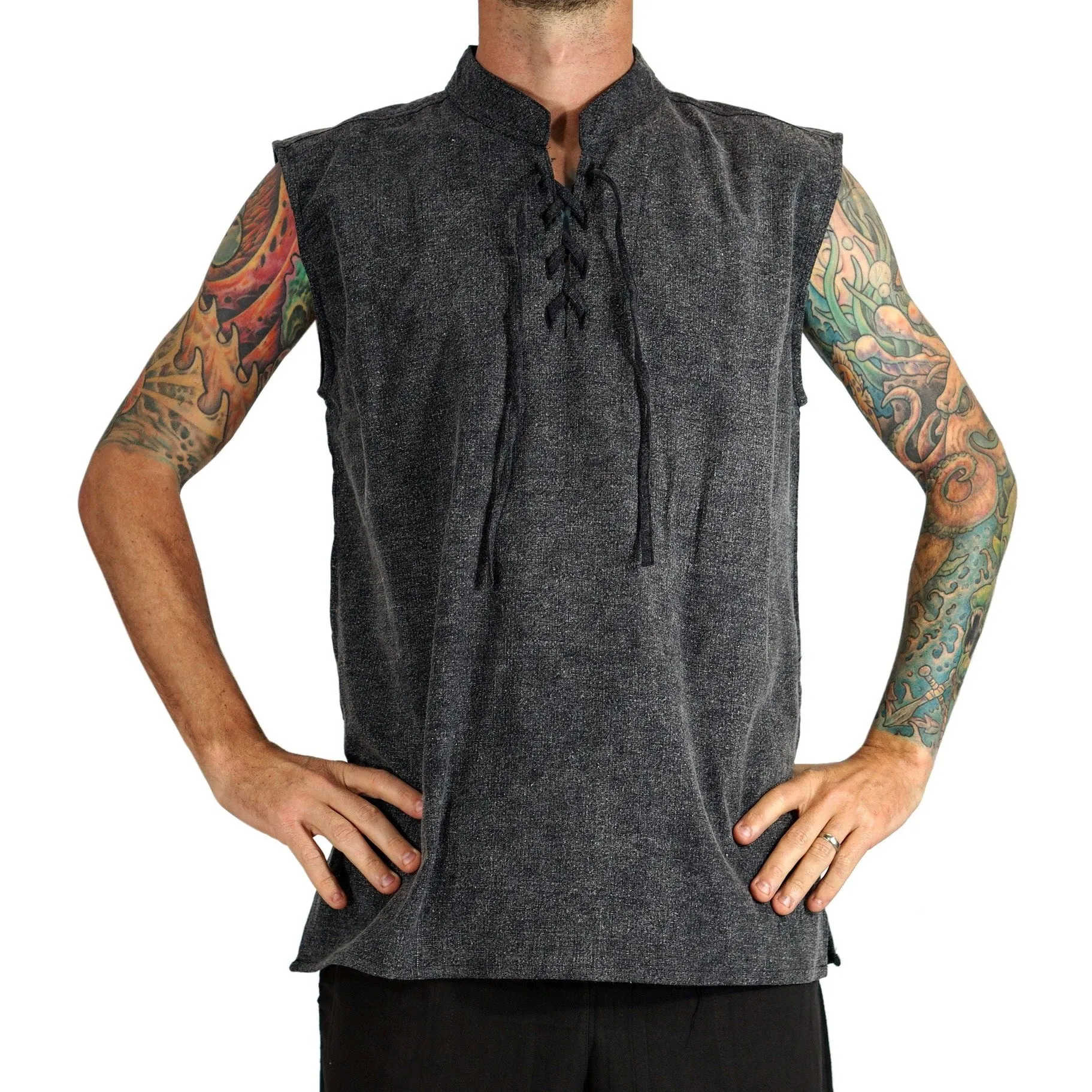 'Rogue' Medieval Sleeveless Shirt - Stone Gray