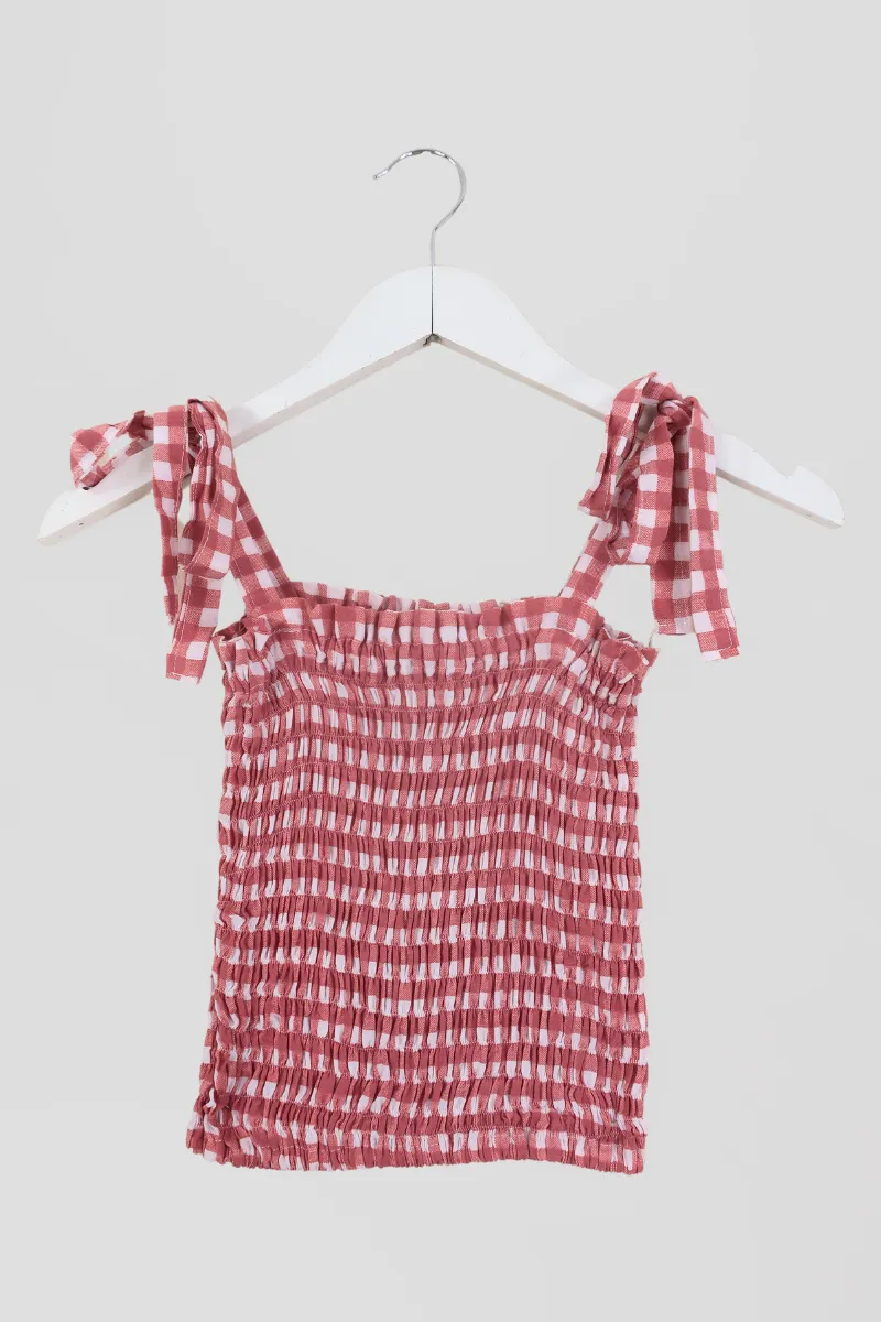 Rosa Ribbon Top in Strawberry Pink Gingham