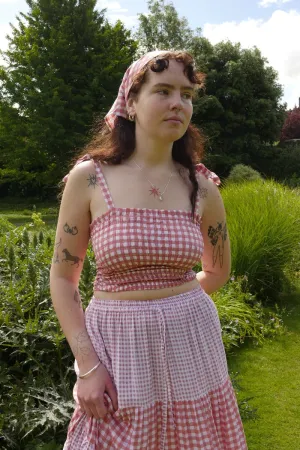 Rosa Ribbon Top in Strawberry Pink Gingham