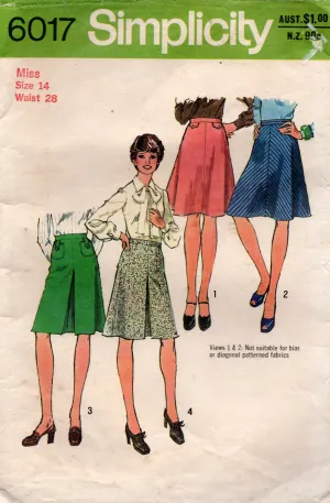 Simplicity 6017 Womens Easy A Line Skirts 1970s Vintage Sewing Pattern Size 14 or 16