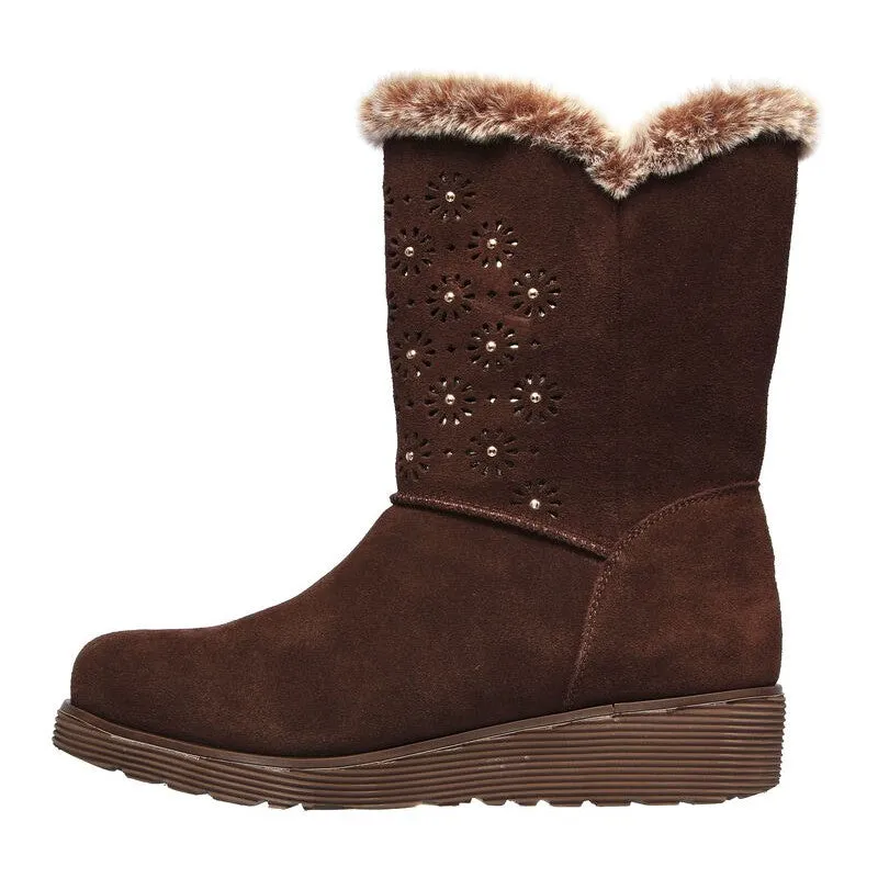 Skechers 167115 Keepsakes Wedge Lovely Stud Ladies Brown Suede Ankle Boots