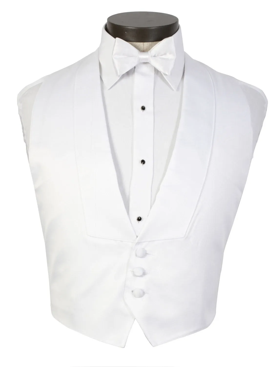 White Backless Tuxedo Vest - Low Cut 3 Button Front