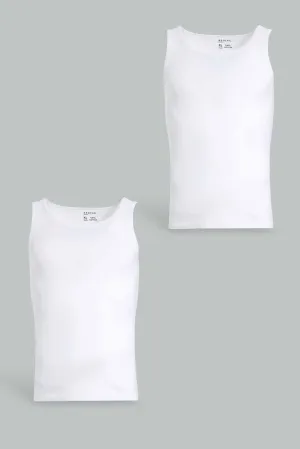 White Basic Vest For Senior Boys (Pack of 2)