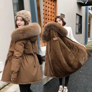 Winter Jacket Women Parka Long Coat Wool Liner Hooded