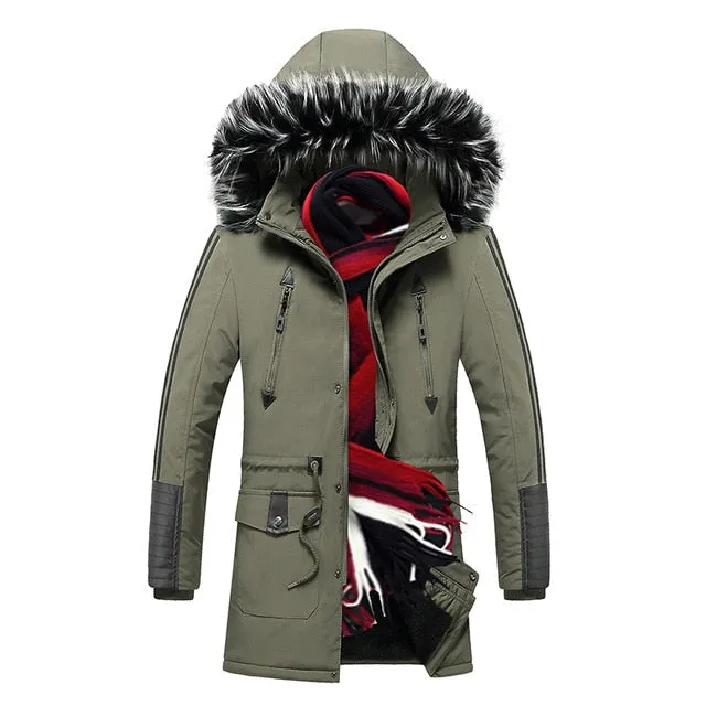 Winter Long Parkas Men Cotton Padded Brand Clothing Fashion Casual Slim Thick Warm Mens Coats Fur Hooded Overcoats Male Clothes