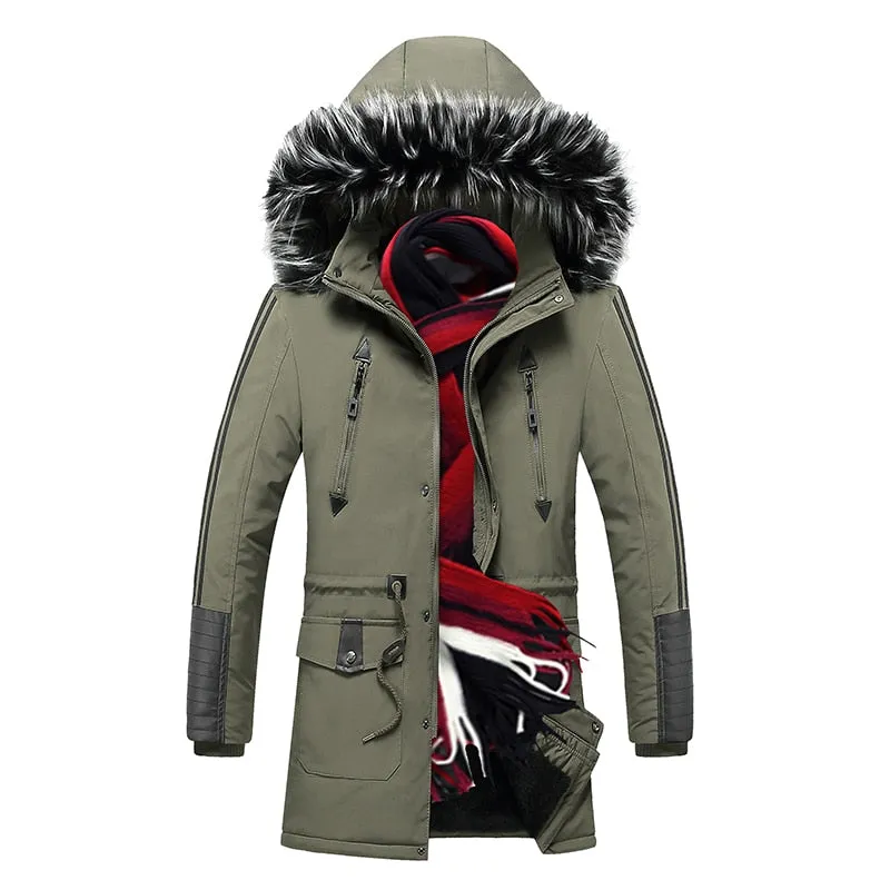 Winter Long Parkas Men Cotton Padded Casual Slim Thick Warm Mens Coats Fur Hooded Overcoats Male Clothes