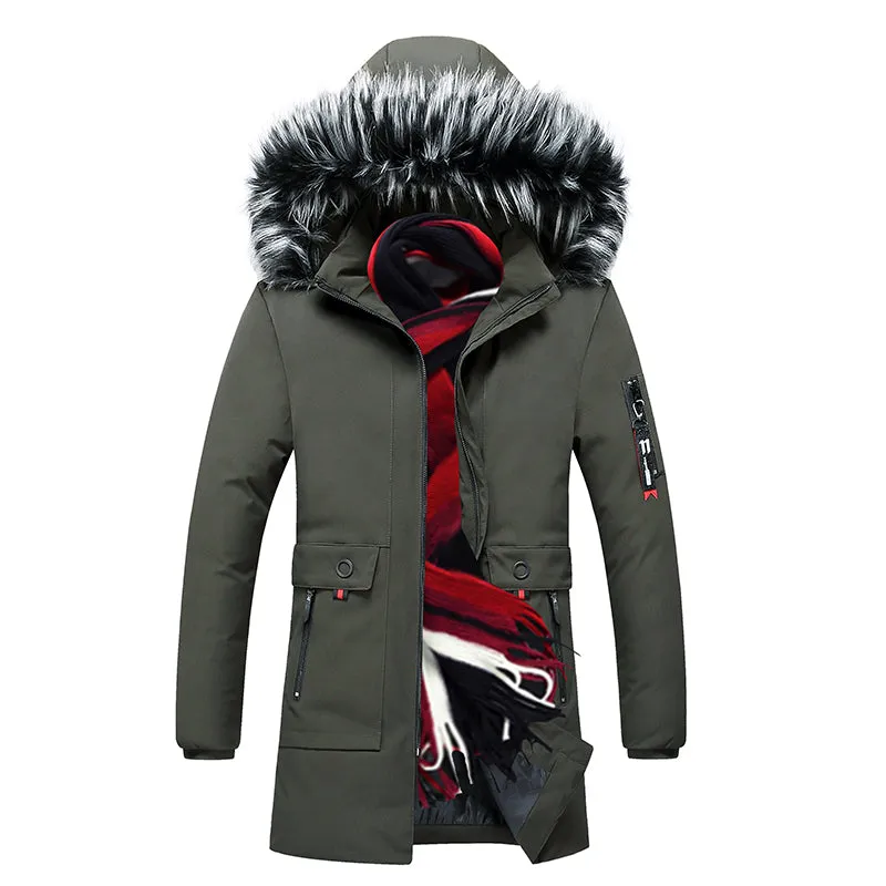 Winter Long Parkas Men Cotton Padded Casual Slim Thick Warm Mens Coats Fur Hooded Overcoats Male Clothes