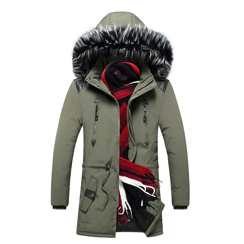 Winter Long Parkas Men Cotton Padded Casual Slim Thick Warm Mens Coats Fur Hooded Overcoats Male Clothes