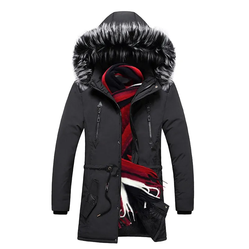 Winter Long Parkas Men Cotton Padded Casual Slim Thick Warm Mens Coats Fur Hooded Overcoats Male Clothes