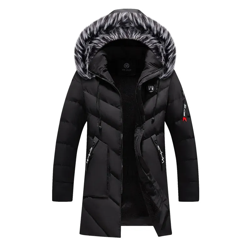 Winter Long Parkas Men Cotton Padded Casual Slim Thick Warm Mens Coats Fur Hooded Overcoats Male Clothes