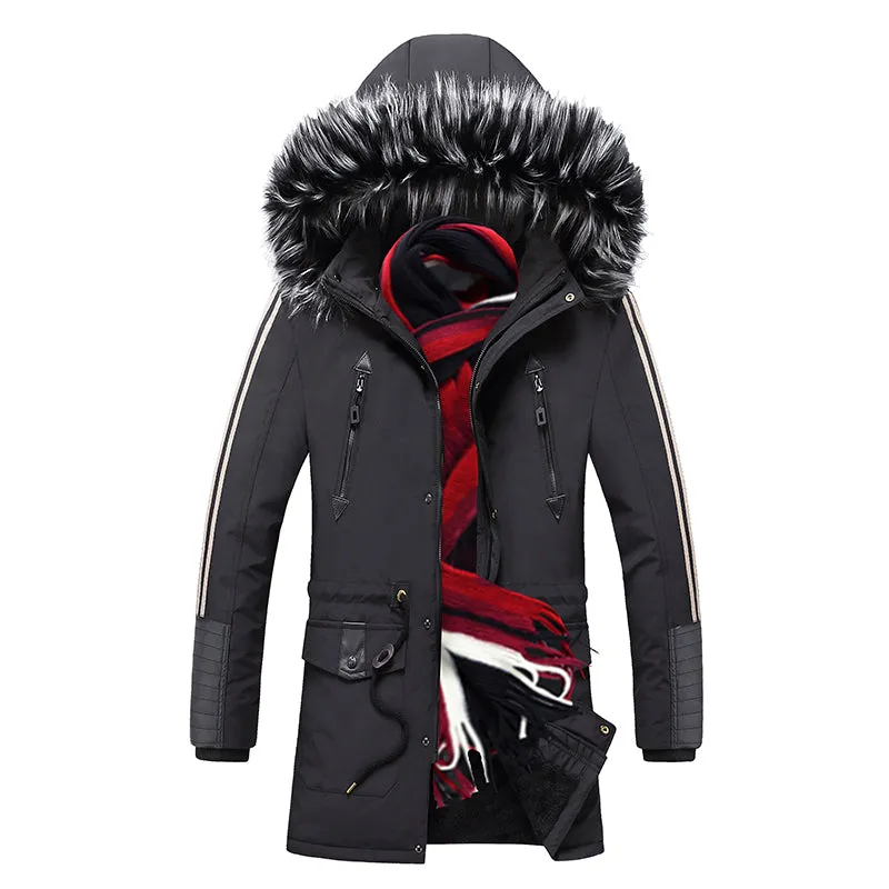 Winter Long Parkas Men Cotton Padded Casual Slim Thick Warm Mens Coats Fur Hooded Overcoats Male Clothes