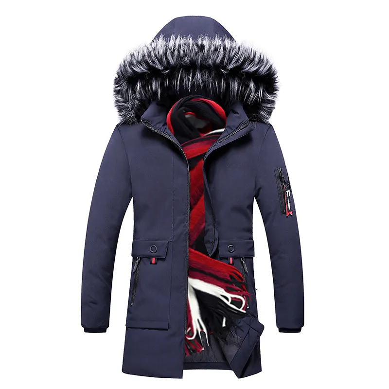 Winter Long Parkas Men Cotton Padded Casual Slim Thick Warm Mens Coats Fur Hooded Overcoats Male Clothes