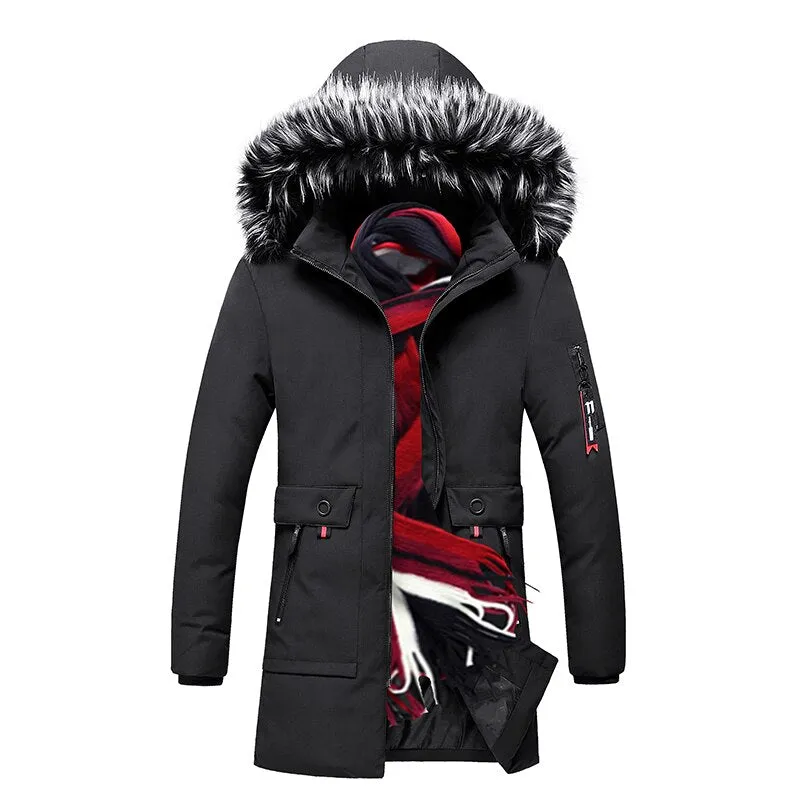 Winter Long Parkas Men Cotton Padded Casual Slim Thick Warm Mens Coats Fur Hooded Overcoats Male Clothes