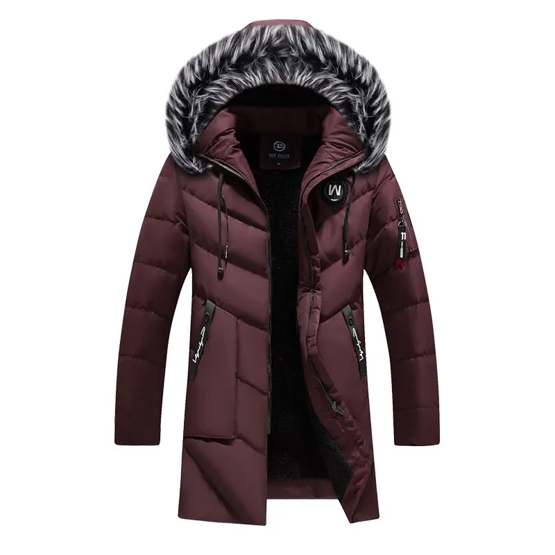 Winter Long Parkas Men Cotton Padded Casual Slim Thick Warm Mens Coats Fur Hooded Overcoats Male Clothes