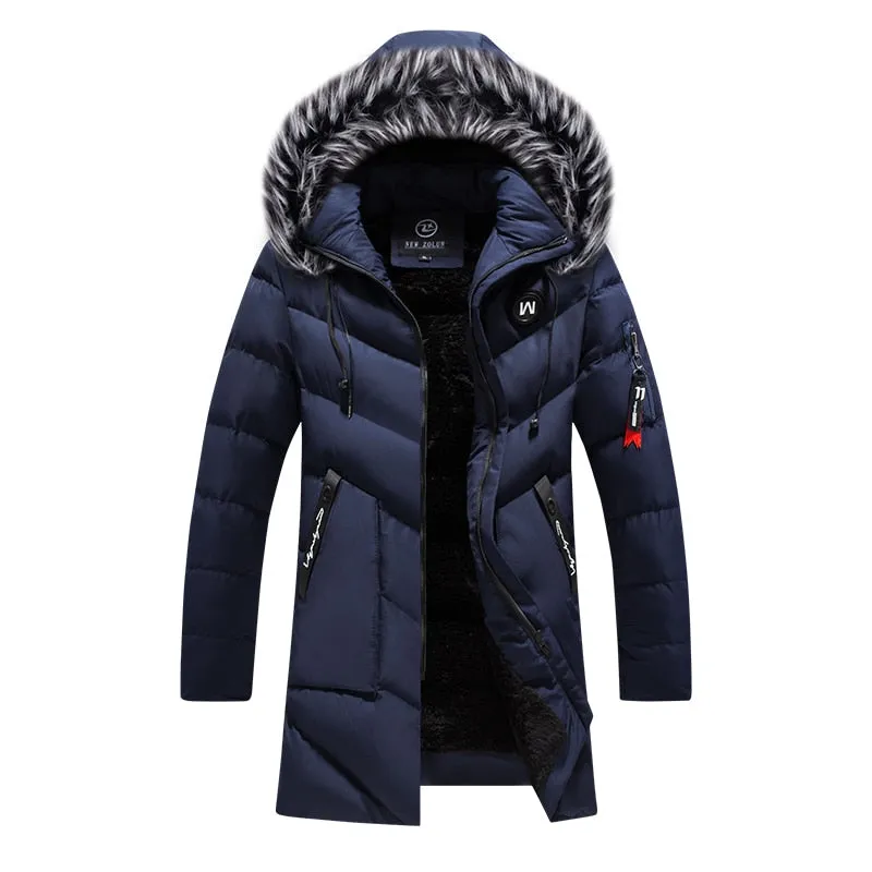 Winter Long Parkas Men Cotton Padded Casual Slim Thick Warm Mens Coats Fur Hooded Overcoats Male Clothes