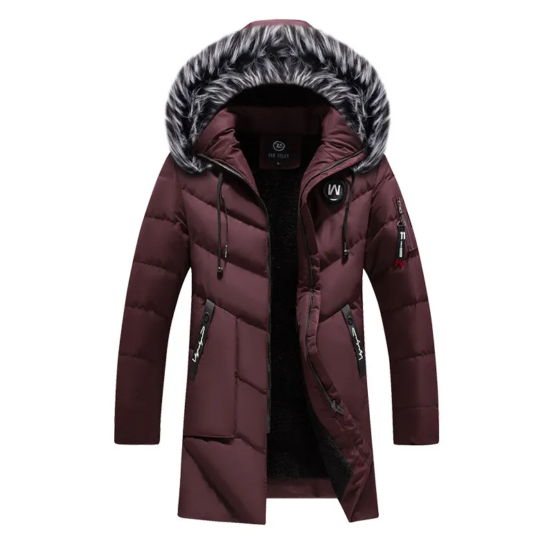 Winter Long Parkas Men Cotton Padded Casual Slim Thick Warm Mens Coats Fur Hooded Overcoats Male Clothes